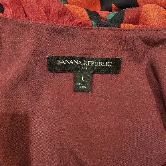 Banana Republic Red, Bergundy, Green Flutter Midi Dress - Picture 7 of 8